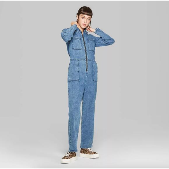 Wild Fable Women's Long Sleeve Collared Zip Front Utility Jumpsuit - XL - Picture 1 of 13